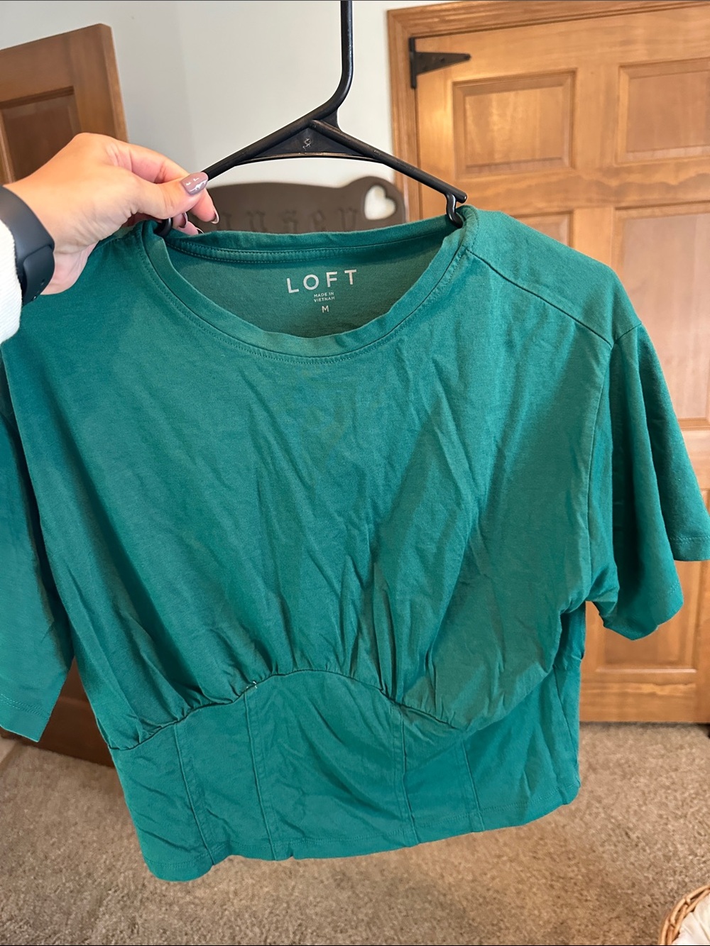 LOFT Teal Green Short Sleeve Crop Top